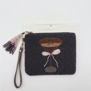 Sincerely Jules Brown Beaded Cocktail Clutch with Brown Wristlet and tassel-NWT